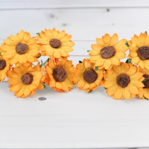 10 pcs, 35mm paper sunflower with wire stem, paper sunflower, paper flower, paper sunflowers