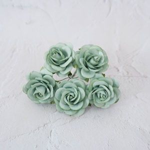 Sage green paper roses, 5 4.5 cm green paper rose, 45mm (Design B)