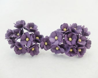 20 Dark Purple Mulberry Paper Hydrangea Flowers - 20mm