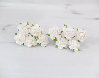 25mm white paper peonies with wire stems, 2.5 cm, 1" (short wire stem, 3.5 cm)