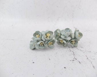 10 1" cool green paper cherry blossom, 2.5 cm sage green paper flowers