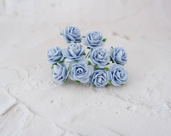 2 cm blue paper roses, 10 20mm paper roses, paper flowers, roses (Design II)