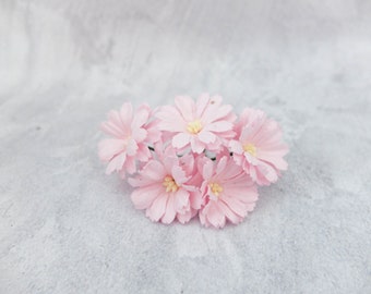 5 40mm soft pink  paper gerbera, 4 cm paper flowers with wire stems