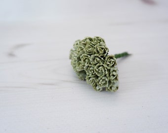 25 10mm sage green paper flower buds, budding flowers, 1 cm flowers, paper flowers with wire stems