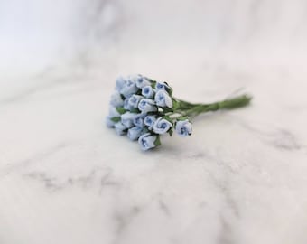 25 4mm cool blue paper rose buds, mini flowers