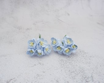 10 flores de cerezo de papel azul de 1", flores de papel de 2,5 cm, flor de cerezo de papel de 25 mm