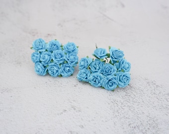 20 20mm turquoise blue paper roses, 2 cm roses (design B)