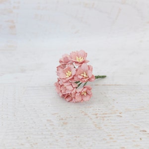 10 fiori di ciliegio in carta rosso malva da 20 mm, fiori di carta da 2 cm con steli in filo metallico