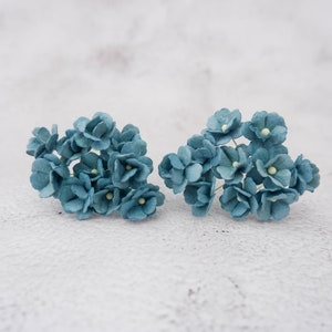 20 hortensias en papier bleu sarcelle de 20 mm, fleurs en papier de 2 cm