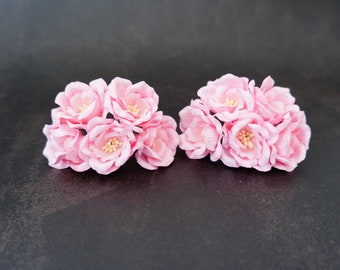 10, 35mm pink paper water lily with wire stems, 4 cm paper flowers