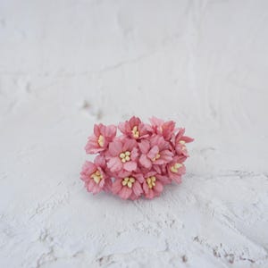 10 fiori di ciliegio in carta rosa antico lampone da 20 mm, fiori di carta da 2 cm con steli in filo metallico