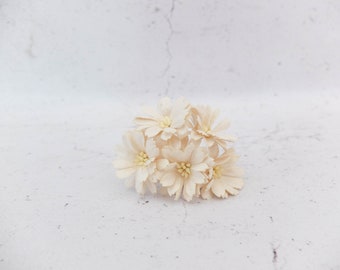 5 40mm cream ivory mulberry paper gerbera, 4 cm paper flowers with wire stems