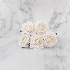 5 rose di carta bianca da 35 mm, fiori di carta bianca da 3,5 cm (stile 1)