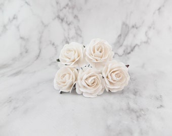 5 roses en papier blanc de 35 mm, fleurs en papier blanc de 3,5 cm (style 1)