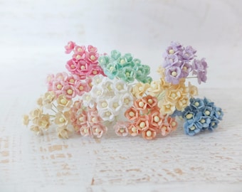 100 flowers, 1 cm paper assorted colors paper flowers set, 10mm mixed colors mulberry paper double layers daisies