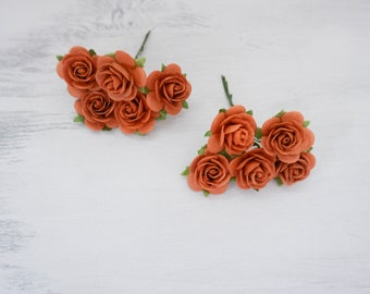 10 25mm burnt orange paper roses, 1" paper flowers, 2.5 cm
