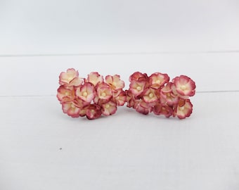 20 20mm red bean tip paper hydrangea, 2 cm mulberry paper flower with wire stems