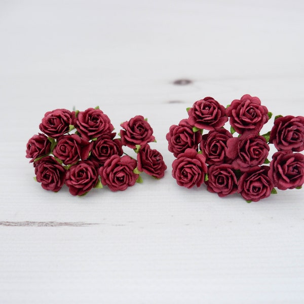 20 20mm burgundy mulberry paper roses, 2 cm roses (design B)