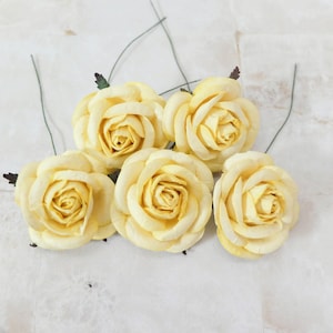 5 50mm/2 inches yellow mulberry roses, paper flowers