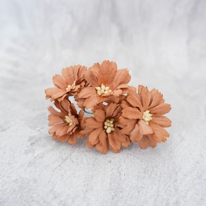 5 40mm brown  paper gerbera, 4 cm paper flowers with wire stems