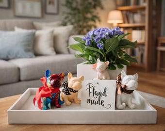 Französische Bulldoggen Deko‑Set – Handgemachte Beton‑Figuren