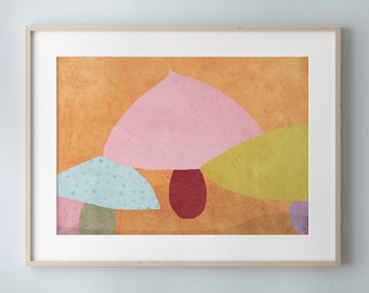 Children Art Print Nursery Wall Art Illustration Baby room decor Mushrooms in Orange