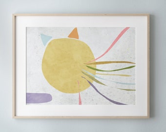 Wall Art for Kids Bedroom  Minimalist Children Art Print Original Illustration Sun Cat Baby room decor