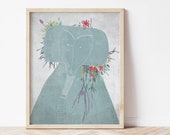 Wall Art for Kids Bedroom, Blue elephant, Modern Print of an original illustration