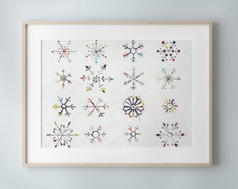 Winter Print Snow flakes illustration Wall Art room decor January