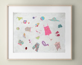 Colourful Kids Playroom Art Wall Art Print Summer Beachsuits Collection JULY