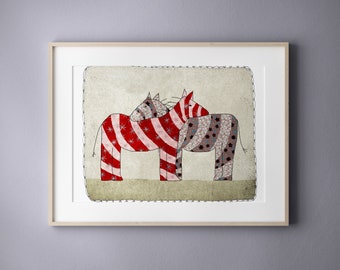 Modern Nursery Room Decor Zebra Love Digital Illustration Kids art print Animal poster