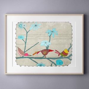 Arte moderno de la pared Decoración de la habitación del cuarto de niños Impresión de pájaros Arte del dormitorio de los niños OISEAUX
