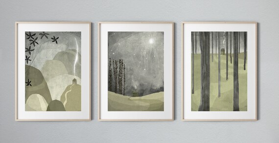 Set of 3 Art Prints Home Wall Art Decor Illustration Sage and - Etsy