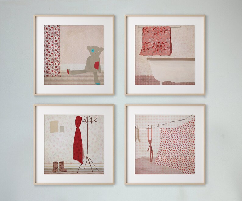 Wall Art for Kids Bedroom Set of 4 Prints Digital Illustration Nursery art print Baby room decor image 1