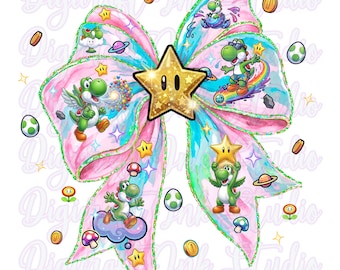 Yoshi Preppy Bow Coquette PNG Design for Sublimation and DTF