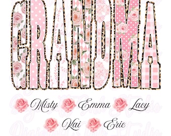 Mormors blommiga preppy retro PNG (digital nedladdning) för sublimering och DTF för skjortor, hattar och väskor