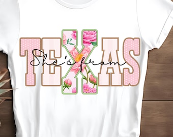 Hon är från Texas PNG direktnedladdning, stater, skjorta, tumbler, väska