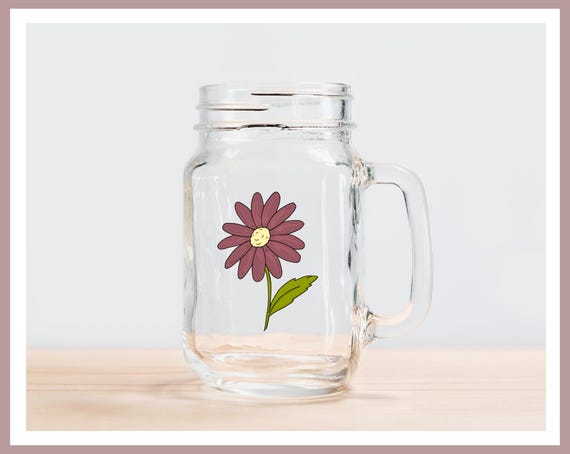 Burgundy Daisy Glass Jar Mug