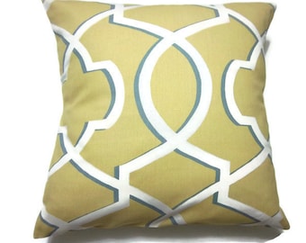 Pillow Cover Yellow Gold Gray White Modern Decorative Lattice Design Throw Toss Accent Cover 18 x 18 inch  (s.25)