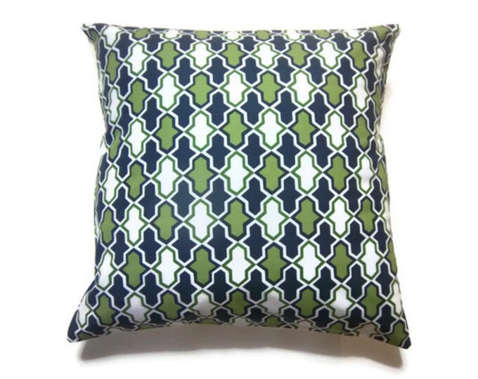 Two Olive Green Navy Blue White Pillow Covers Damask Design Etsy