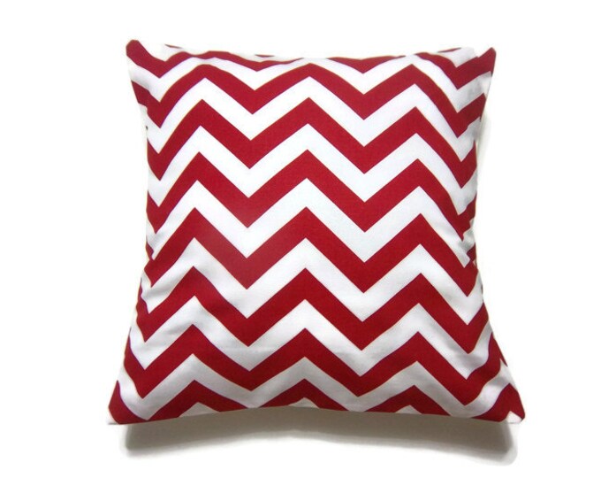Two Red White Pillow Covers Decorative Zigzag Chevron Design Etsy