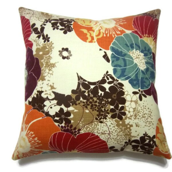 Decorative Pillow Cover Tangerine Orange Aqua Purple Red Brown Cream  Multicolored  Accent Toss Throw 18 x18 inch x