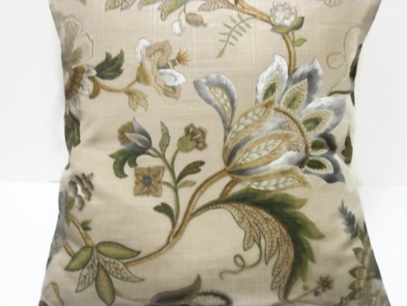 Pillow Cover Floral Taupe Green Gray Throw Pillow Cover Paisley Tan W