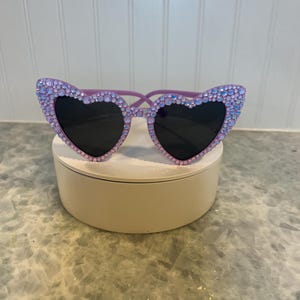 Light Purple Opal Heart Cat Eye Rhinestone Kids Sunglasses