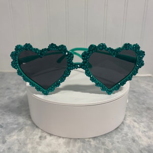 Green Heart Rhinestone Kids Sunglasses