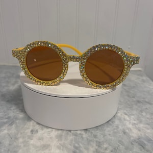 Gelb AB Runde Strass Kinder Sonnenbrille