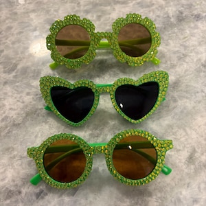 Neon Green Luminous Rhinestone Kids Sunglasses