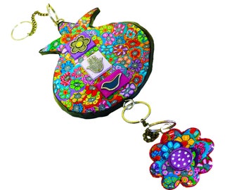 Colorful and Unique Long Wall Art Pomegranate Decoration, Long Wall Hanging, Rosh Hashanah