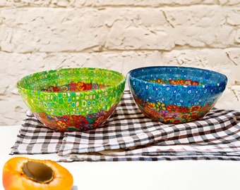 Colorful Glass Salad Bowls Set, Breakfast Cereal Bowls Set, Glass Dessert Bowl