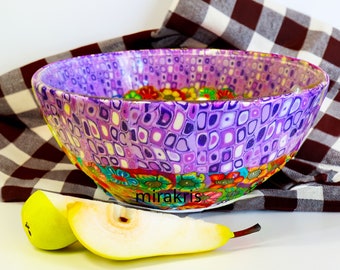 Colorful Glass and Polymer Clay Salad Bowl, Breakfast Bowls, Snack Bowl